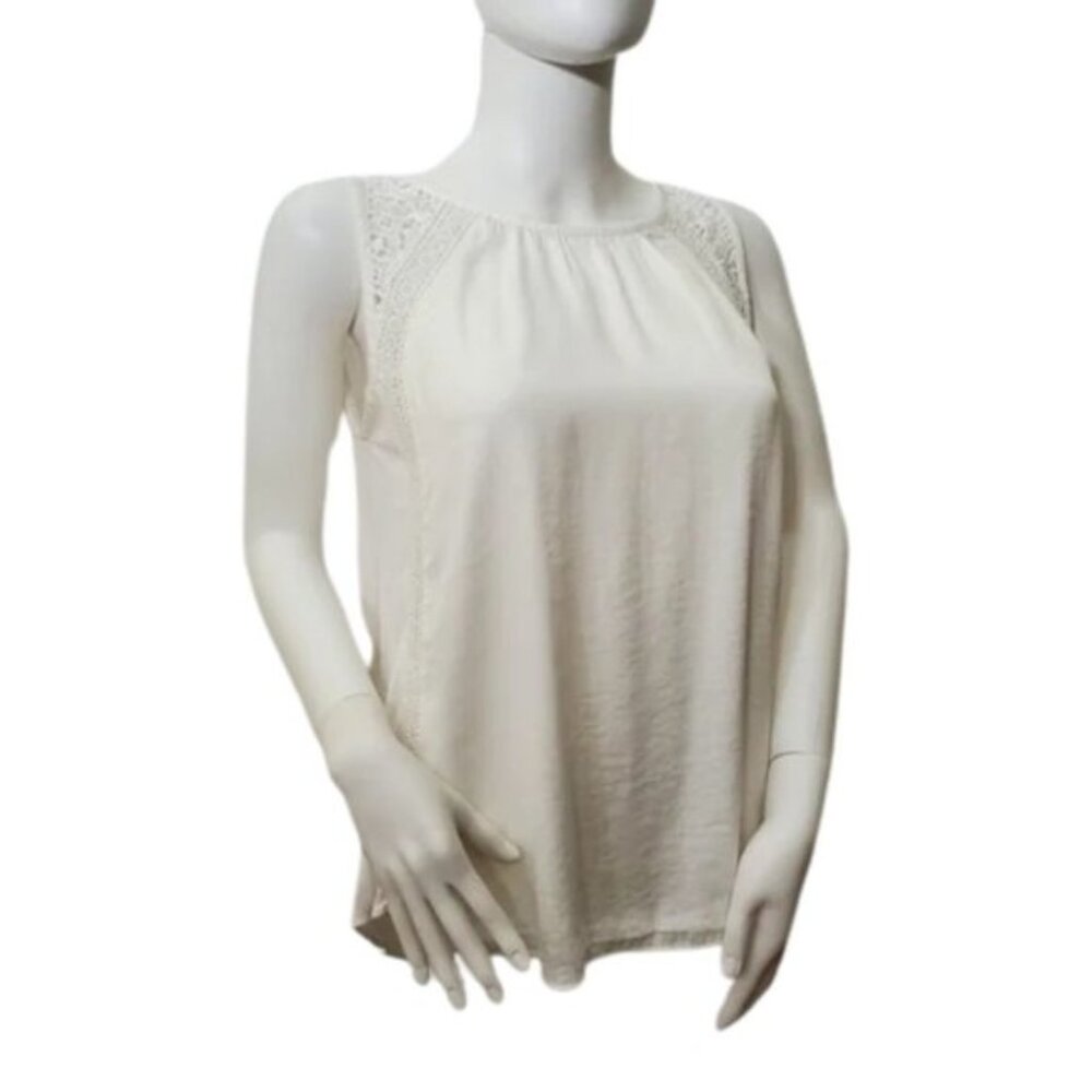 LOFT Women Tank Top XS White Lace Trim Sleeveless Soft Casual Blouse Top - Picture 3 of 7